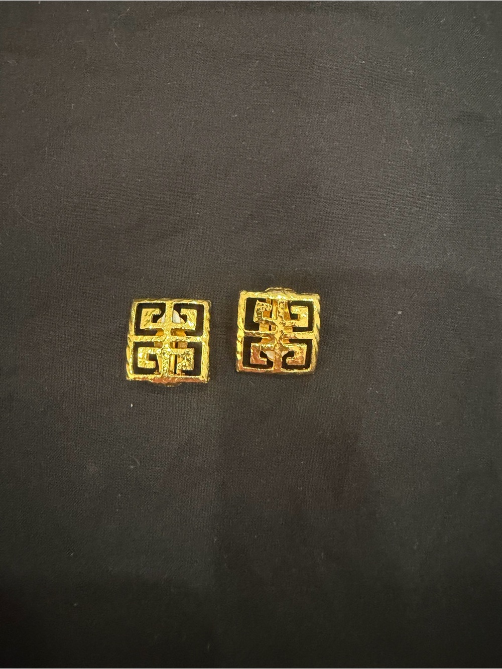 Givenchy Gold and Black Square Logo Clip-On Earrings